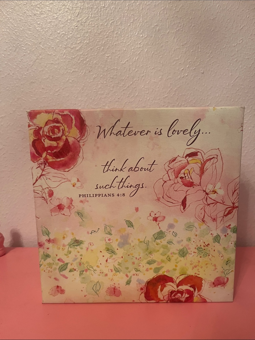 Inspirational Floral Wall Canvas in Pink and Cream